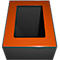 Boîtier avec cadre orange et écran noir encastré.