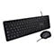 Schwarze Tastatur mit Maus. Auf der Tastatur sind die Buchstaben, Zahlen und Sonderzeichen deutlich zu erkennen. Auf der Maus sind Tasten und ein Scrollrad.