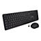 Schwarzes kabelloses Tastatur- und Maus-Set. Die Tastatur hat weiÃŸe Buchstaben, die Maus ist ergonomisch geformt.