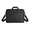 Schwarze Laptoptasche mit Tragegriff, Schulterriemen und Logo in Form eines Pfeils.