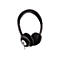 Casque noir avec un logo placÃ© sur un fond blanc.