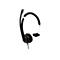 Schwarzes Headset mit Mikrofon. Das Headset hat einen BÃ¼gel und ein Ohrpolster.