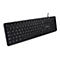 Schwarze Tastatur mit franzÃ¶sischem Layout, Kabel und SEVEN Logo. Auf weiÃŸem Hintergrund.