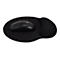 Schwarzes Mauspad mit Handgelenkstütze und Maus. Auf dem Pad befindet sich eine schwarze Maus mit Logo.