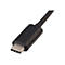 Nahaufnahme eines schwarzen USB-C-Steckers, der an einem Kabel befestigt ist, auf weiÃŸem Hintergrund.