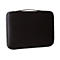 Schwarze Laptoptasche mit Griff und Reißverschluss.