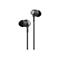 Dunkelgraue In-Ear-KopfhÃ¶rer, V-Logo. Schwarze Kabel. Auf weiÃŸem Hintergrund.