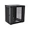 Schwarzer Serverschrank mit Gittertüren, Details: Belüftungsschlitze, abschließbar.