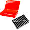 Boîte à outils rouge ouverte avec insert noir.