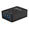 Schwarzer USB 3.0 Sharing-Switch für zwei PCs mit zwei Eingängen und einer Taste auf der Oberseite.