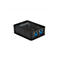 Schwarzer USB 3.0 Sharing Switch mit zwei Anschlüssen für PCs und einem zentralen Auswahlknopf.