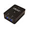 Schwarzer USB 3.0 Sharing Switch mit zwei Eingängen für PCs und einem zentralen Umschaltknopf.
