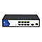 Schwarzer 8-Port PoE Gigabit-Switch mit einem SFP-Uplink und einem zusätzlichen Gigabit-Ethernet-Port.