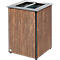 Container met houtlook met deksel, twee openingen, groene sticker.