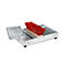 Brush stand with metal grate and red brush.