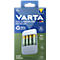 Product packaging with a battery charger and four AA batteries. The text "VARTA" and other product features are printed on it.