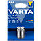 Two grey AAA batteries, VARTA Ultra Lithium. Blue packaging: Logo, text, and pictograms.