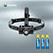 Black headlamp with VARTA logo and batteries on a gray background. The product is shown in detail.