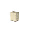 Beige roldressoir met vier lades en zilveren handgrepen op witte achtergrond.