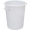 Witte cilindrische emmer met handgrepen. Een rand aan de bovenkant, met een glad lichaam eronder.