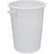 Een witte, cilindervormige emmer met handvat. De rand is verstevigd.