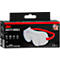 3M veiligheidsbril in verpakking. De bril met rode band en heldere lens is afgebeeld.