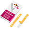 Product image of hole reinforcers in a package and individually, yellow and white. The package says "Lochverstärker" and "VELOFIX".