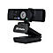 Schwarze Webcam mit Logo 'Verbatim', 4K-AuflÃ¶sung, Autofokus, grÃ¼n/blaue LEDs, Halterung.