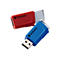 Deux clés USB avec le logo Verbatim, rouges et bleues, sur fond blanc.