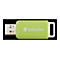 Ein hellgrüner Verbatim USB-Stick mit weißer Öse vor schwarzem Hintergrund.