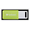 Ein hellgrüner Verbatim USB-Stick mit weißer Schutzkappe vor schwarzem Hintergrund.