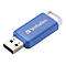 Blauer USB-Stick von Verbatim mit weißem Logo und weißer Öse vor weißem Hintergrund.