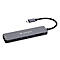 Grauer USB-C-Hub von Verbatim mit mehreren Anschlüssen, einschließlich USB, SD-Kartenleser und HDMI, mit USB-C-Kabel.