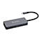 Grauer Verbatim USB-C-Multiport-Adapter mit HDMI- und LAN-Anschluss vor weißem Hintergrund.