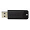 Schwarzer USB-Stick, Stecker aus Metall, Gehäuse mit 'Verbatim'-Schriftzug und Loch.