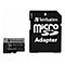 Eine schwarze Micro-SD-Karte und ein Adapter von Verbatim. Auf der Karte steht "Micro SD Pro 512GB". Der Adapter hat "Micro SD Adapter" stehen.