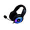 Schwarzes Gaming-Headset mit Mikrofon. Die Ohrmuscheln sind mit bunten LEDs beleuchtet.