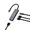 Grauer Verbatim USB-C Multiport-Adapter mit angeschlossenen Kabeln vor weißem Hintergrund.