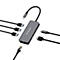 Dunkelgrauer Verbatim USB-C-Hub mit angeschlossenen Kabeln und Steckern auf weißem Hintergrund.