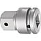 Grijze metalen socket connector, vierkante en ronde uiteinden, met gaten. AS ingedrukt.