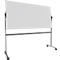Wit, draaibaar whiteboard op een zwart, rollend frame.