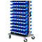 Verrijdbaar magazijn voor kleine onderdelen, aan 2 zijden stapelbaar, incl. 140 blauwe magazijnbakken met open voorzijde LF 211, B 825 x D 550 x H 1450 mm, staal, grijs