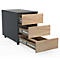 Verrijdbare lade Dalosa, 3 greeploze laden, B 390 x D 700 x H 550 mm, hout, antraciet/honingeik