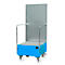 Verrijdbare lekbak met geperforeerde plaatwand, van staal, capaciteit 1 x 200 liter vat, blauw
