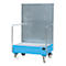 Verrijdbare lekbak, van staal, 215 l opvangvolume voor 2 x 200 liter vaten, blauw gelakt