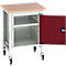 Verrijdbare werkbank Bott verso, multiplexplaat, 1 deur &amp; 1 legbord, wielen, B 700 x D 600 x H 930 mm, RAL 7035 lichtgrijs/paarsrood
