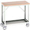 Verrijdbare werkbank Bott verso, multiplexplaat, 1 legbord, met traverse-set, B 1000 x D 600 x H 930 mm, RAL 7035 Lichtgrijs