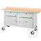 Verrijdbare werkbank Schäfer Shop Select PWi 150-0, beuken multiplex blad, met stalen rand, tot 400 kg, B 1500 x D 700 x H 840 mm