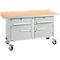 Verrijdbare werkbank Schäfer Shop Select PWi 150-0, beuken multiplex blad, met stalen rand, tot 400 kg, B 1500 x D 700 x H 840 mm