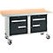 Verrijdbare werkbank Schäfer Shop Select PWi 150-0, beuken multiplex blad, met stalen rand, tot 400 kg, B 1500 x D 700 x H 840 mm